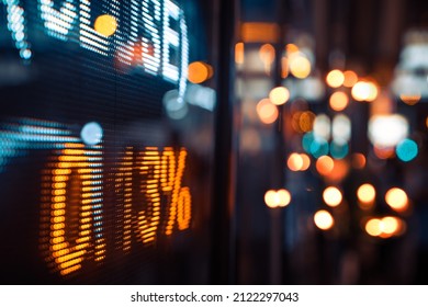 Financial Stock Exchange Market Display Screen Board On The Street, Selective Focus