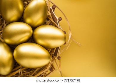 Financial Success. Golden Egg On Golden Background.