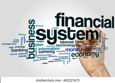 Financial System Word Cloud Concept On Grey Background.