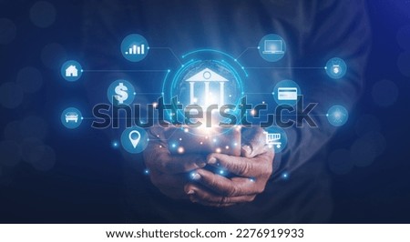 Financial technology concept, Businessman using mobile phone for online banking and payment, Digital marketing, Finance and banking network, Shopping, Trading in online networks around the world.