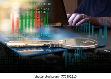 Financial technology concept - credit card, key and laptop - Shutterstock ID 770302213