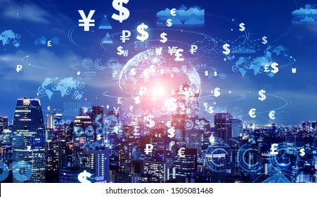 Financial technology concept. Fintech. Crypto currency. Electronic money. Cashless payment. Modern Monetary Theory.