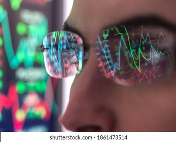 Financial trader analysing stock market data on computer screen.