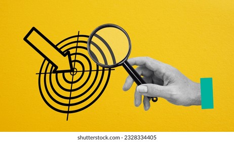 Find Your Purpose is shown using a target under a magnifying glass - Shutterstock ID 2328334405