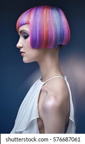 Fine art photo fashionable beauty and colorful hairstyle