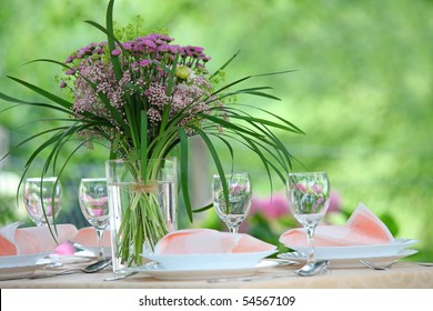 Fine Banquet Table Setting With Bouquet