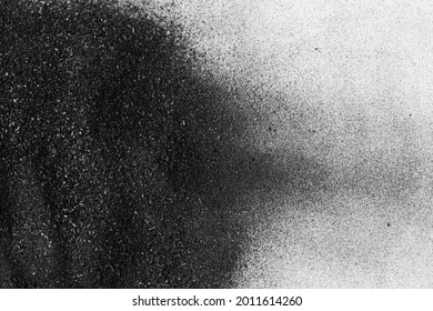 Fine black coal powder, small granules on a white background Close-up Texture macro gradient
