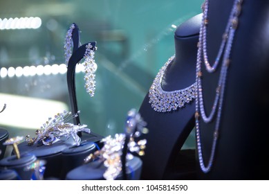 Fine Diamond Necklace  Jewelry In Window Display