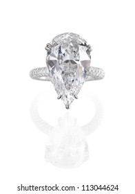 Fine Jewelry: Large Pear Shaped Diamond Engagement Ring Isolated On White Background.