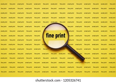 Fine Print Enlarged With Magnifying Glass Magnifier Loupe, Business Concept