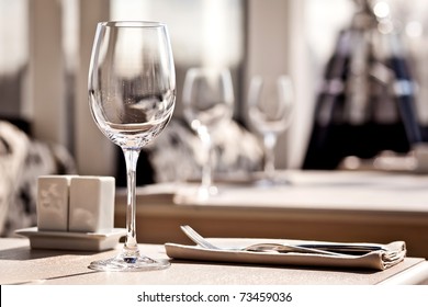 Fine Restaurant Dinner Table Place Setting: Napkin & Wineglass