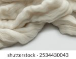 Fine sheep wool, creamy color, fleece for felting. Background, texture, studio shot.