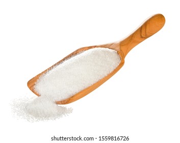 Fine White Sugar In Wooden Scoop