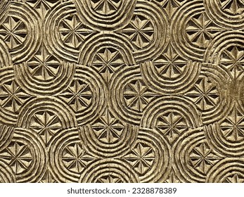 Fine wood carving textured background, fragment of ancient handmade door, oriental style with circles and stars - Shutterstock ID 2328878389