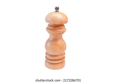 Fine Wooden Pepper Grinder On A White Background