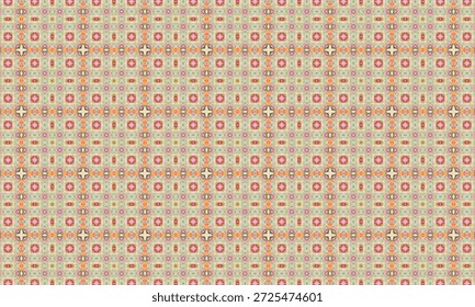 A fine-scale grid pattern of tiny floral crosses in soft pink and lime green tones.