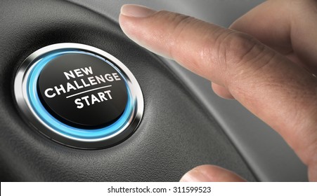 Finger about to press a challenge button. Ambitious man, motivation concept. - Powered by Shutterstock