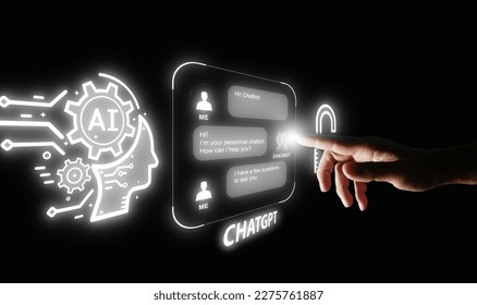 Finger activates chatting with a smart AI, large language model. Chat GPT, artificial intelligence chatbot. Future technology, business, and education  - Shutterstock ID 2275761887