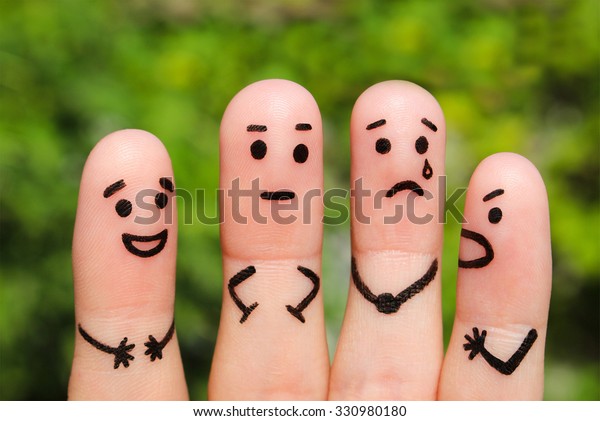 Finger art. Concept of group of people with different\
personalities. 