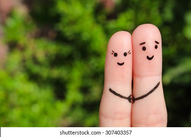 Finger Art Of Happy Couple Holding Hands. 