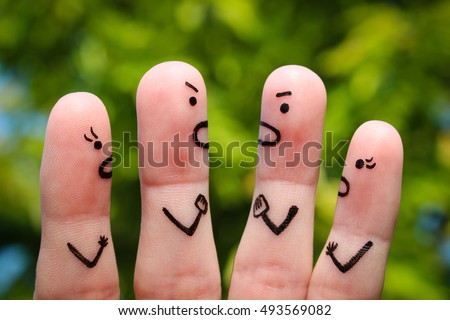 Finger art of people during quarrel. 