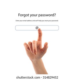 Finger and button on touch screen. Forgot password.