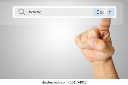 Finger clicking a search button - Shutterstock ID 151394012