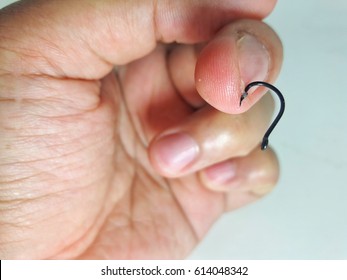 Finger Injury. Fishing Hook Punctured Into Skin