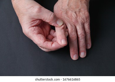 Finger Joint Soreness On An Older Manâ€™s Hand With Copy Space