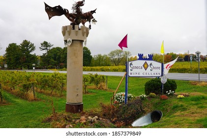 Finger Lakes, NY., Oct 2020: View Of Vineyard Signage                               