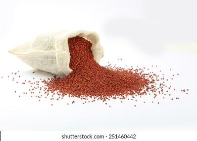 Finger Millet In A Gunny Bag.