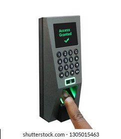 Finger On Biometric Access Control Security Device - Logon Access Granted For Fingerprint Scan