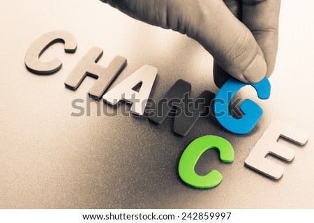 Finger pick a wood letters of Change and Chance word concept