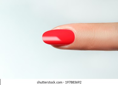 Finger Point Isolated White Background With Nail Polish