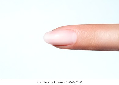 Finger Point Isolated White Background With Nail Polish