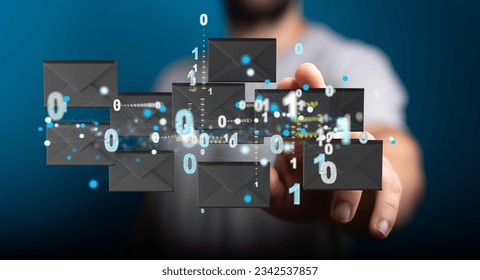 A finger pointing to 3d floating massage envelop icons - a concept of connection, networking