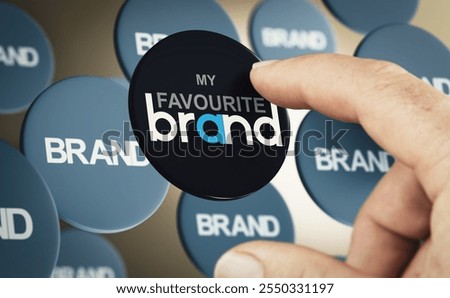 Finger pressing a button with text. Returning customer brand engagement and client loyalty or retention concept. Composite image between a hand photography and a 3D background.