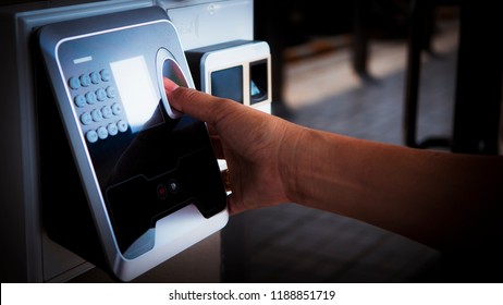 Finger print scan for enter security system with copyspace.