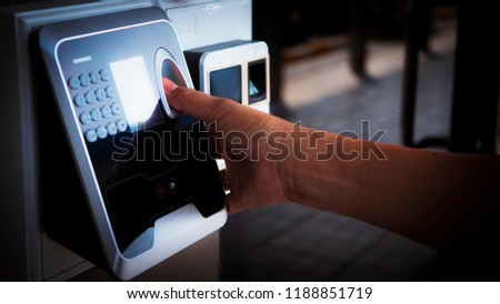 Finger print scan for enter security system with copyspace.