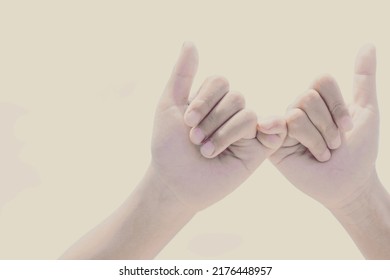 Finger Promise Sign On White Background With Clipping Path