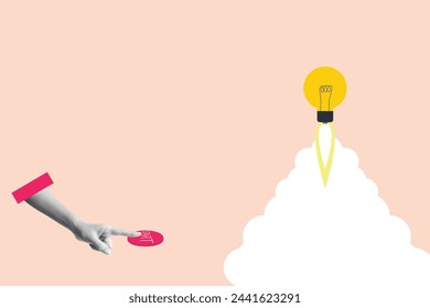 Finger push start button. concept of New startup launch, business ideas, and creativity