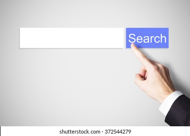 finger pushing blue web search button illustration - Shutterstock ID 372544279