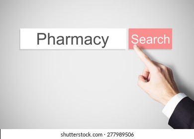 finger pushing red websearch button pharmacy