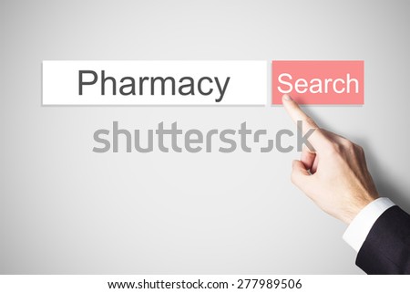 finger pushing red websearch button pharmacy