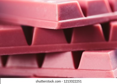 Finger Ruby Chocolate Bar Made From Ruby Cocoa Bean. New Dimension Of Chocolate Sweets.