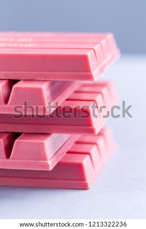 Finger Ruby Chocolate Bar made from ruby cocoa bean. New dimension of chocolate sweets.