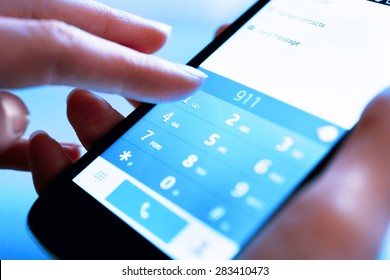 Finger Touch Number On Smartphone To Make A Call, Close Up