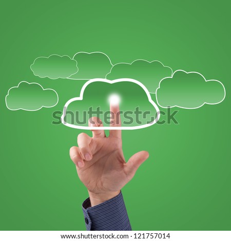 finger touches the clouds, the concept of cloud computing, place for text