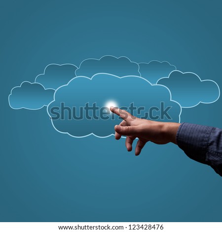 finger touches the clouds, the concept of cloud computing, place for text