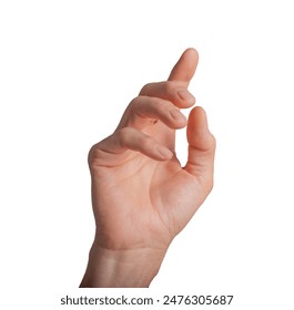 Finger touching, pointing hand gesturing. Clicking index finger isolated, forefinger screen touch click. Display choose indicate side right outstretched. Man tap arm person